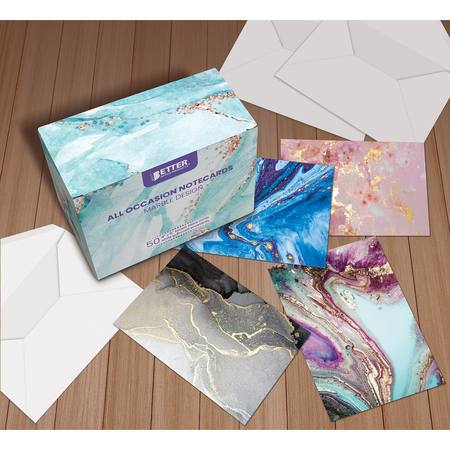 Better Office Products All Occasion Greeting Cards & Envs, 4in. x 6in. 6 Marble Stone Designs, Blank Inside, 50PK 64576